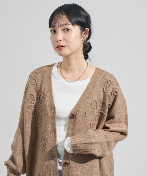 FREAK'S STORE(フリークスストア)の「配色 コード刺繍 花柄 ニット カーディガン(カーディガン/ボレロ・レディース・ライトグレー/ベージュ/ブラック/オフホワイト・フリ-)」の5枚目の写真