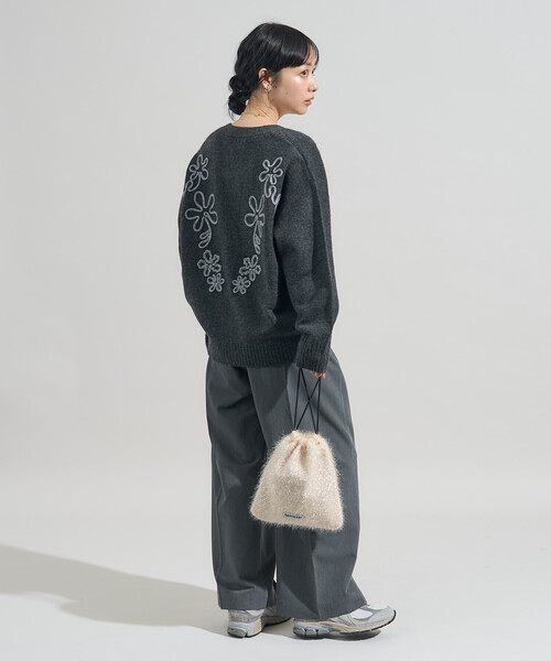 配色 コード刺繍 花柄 ニット カーディガン（カーディガン/ボレロ