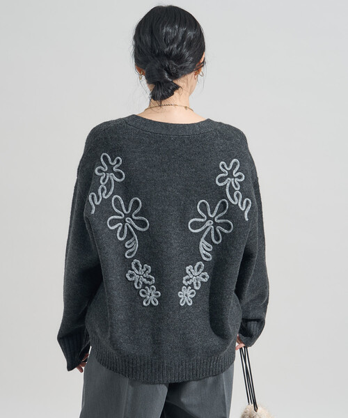 配色 コード刺繍 花柄 ニット カーディガン（カーディガン/ボレロ