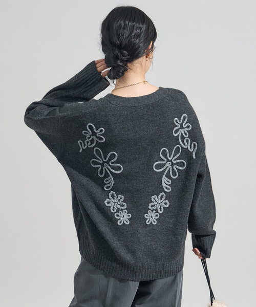 配色 コード刺繍 花柄 ニット カーディガン（カーディガン/ボレロ