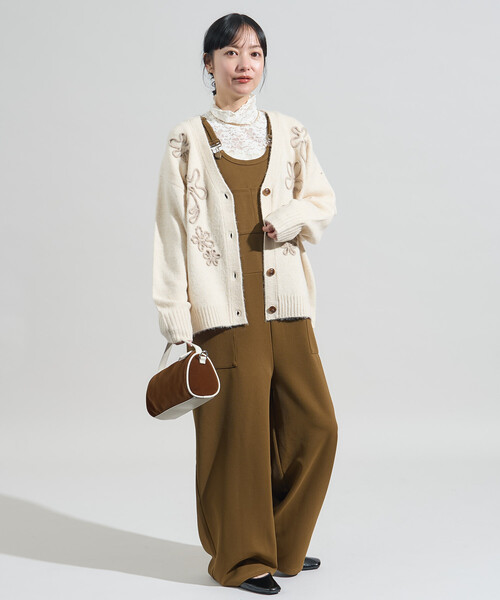 セール】配色 コード刺繍 花柄 ニット カーディガン（カーディガン