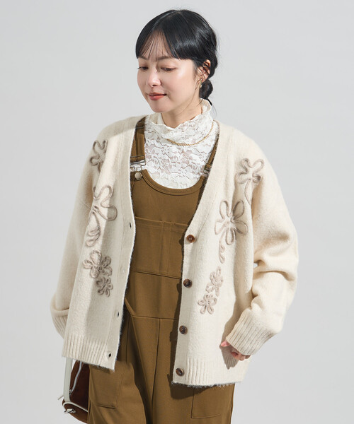 セール】配色 コード刺繍 花柄 ニット カーディガン（カーディガン