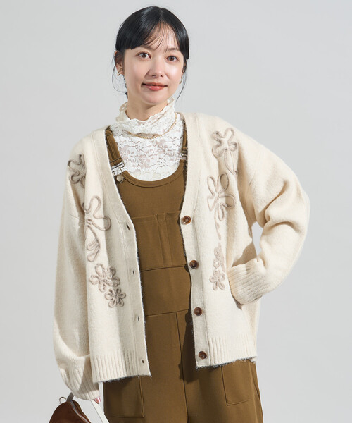 セール】配色 コード刺繍 花柄 ニット カーディガン（カーディガン