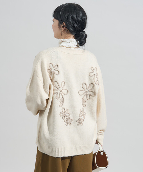 セール】配色 コード刺繍 花柄 ニット カーディガン（カーディガン