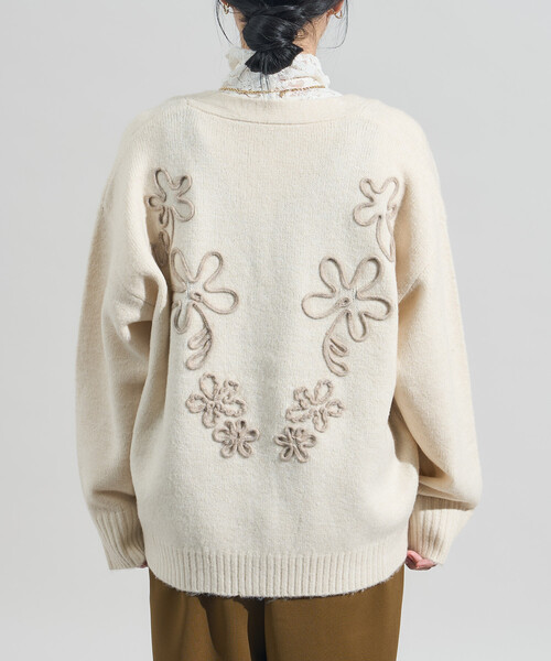 セール】配色 コード刺繍 花柄 ニット カーディガン（カーディガン