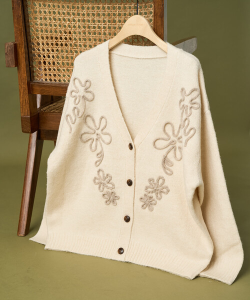 セール】配色 コード刺繍 花柄 ニット カーディガン（カーディガン