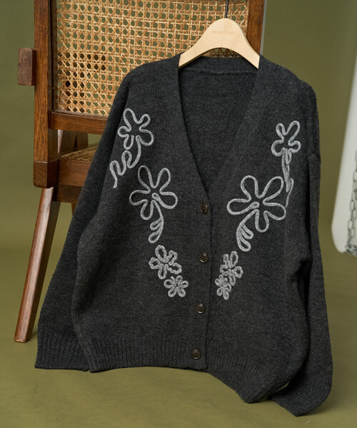 配色 コード刺繍 花柄 ニット カーディガン（カーディガン/ボレロ