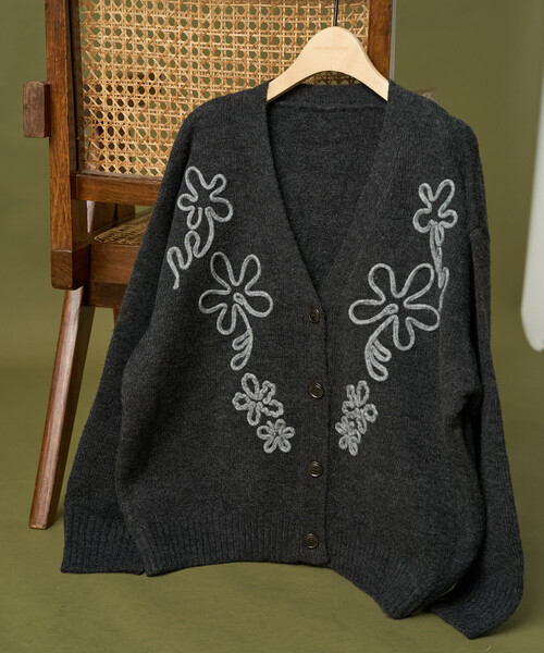 配色 コード刺繍 花柄 ニット カーディガン（カーディガン/ボレロ