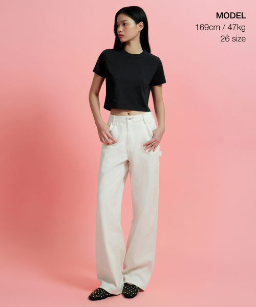 MUSINSA STANDARD WOMAN（ムシンサスタンダードウーマン）の「ウィメンズデニムワイドカーペンターパンツ[クリーム]（デニムパンツ・レディース・その他・30/24/25/26/27/28/29）」の2枚目の写真