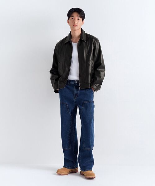 MUSINSA STANDARD（ムシンサスタンダード）の「デニムワイドダブルニーカーペンターパンツ [ミディアムインディゴ]（デニムパンツ・メンズ・その他・40/38/42/36/34/32/30/31/33/26/27/28/29）」の12枚目の写真