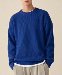 ラムスウールクルーネックオーバーニット(ブルー)