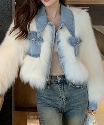 deux amour | ファー×デニムドッキングブルゾン(ブルゾン)