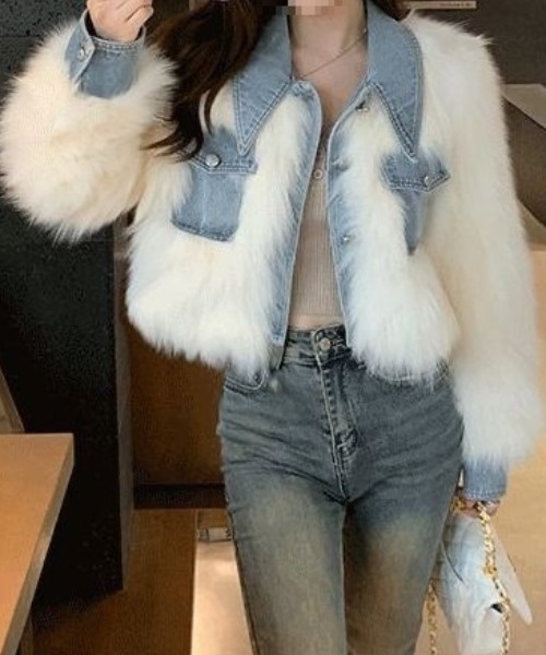 deux amour（ドゥーザムール）の「ファー×デニムドッキングブルゾン（ブルゾン・レディース・ホワイト/グレー・FREE）」の8枚目の写真