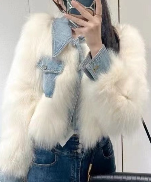 deux amour（ドゥーザムール）の「ファー×デニムドッキングブルゾン（ブルゾン・レディース・ホワイト/グレー・FREE）」の6枚目の写真