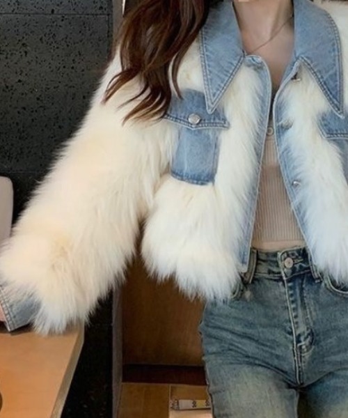 deux amour（ドゥーザムール）の「ファー×デニムドッキングブルゾン（ブルゾン・レディース・ホワイト/グレー・FREE）」の7枚目の写真