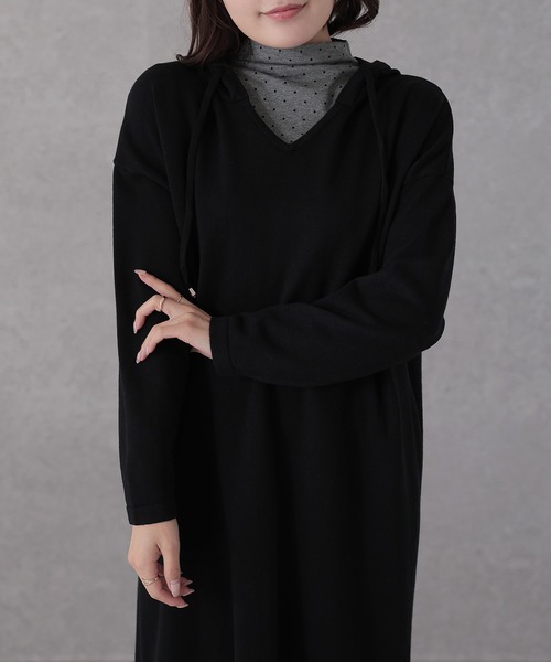 Lace Ladies(レースレディース)の「ボーダー柄 フーデット 長袖 ニット ワンピース(ワンピース・レディース・ブラック/ブラック×ホワイト/ホワイト×ブラック・FREE)」の12枚目の写真