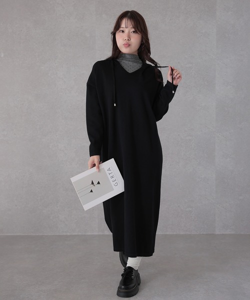 Lace Ladies(レースレディース)の「ボーダー柄 フーデット 長袖 ニット ワンピース(ワンピース・レディース・ブラック/ブラック×ホワイト/ホワイト×ブラック・FREE)」の13枚目の写真