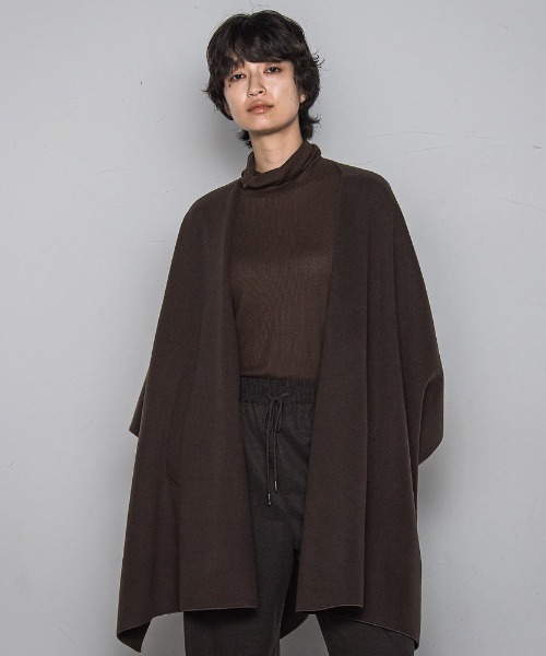 セール】ニット両面パイルノーカラーポンチョ（ダウンジャケット