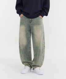 ACSHI（アクシ）の「Knee-slit cut volume balloon fit wide denim pants (light blue teen)（デニムパンツ）」