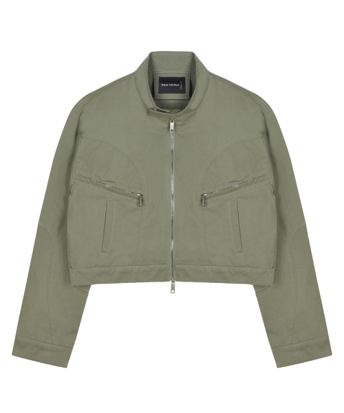 NICK&NICOLE(ニックアンドニコール)の「DENIM CROP UTILITY JACKET_KHAKI(ナイロンジャケット・レディース・カーキ・FREE)」の4枚目の写真