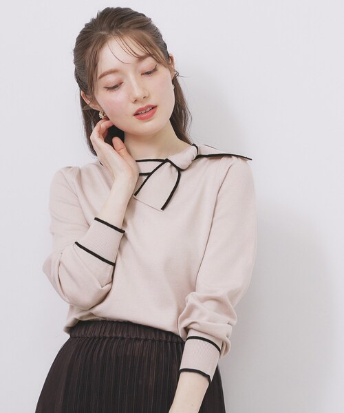 index（インデックス）の「サイドリボンバイカラーニット【洗濯機OK】（ニット/セーター・レディース・ベージュ系その他7/サックスブルー系4/ホワイト系9/ブラック系4/イエロー系その他6・36/38/40/42）」の3枚目の写真