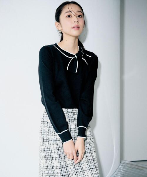 index（インデックス）の「サイドリボンバイカラーニット【洗濯機OK】（ニット/セーター・レディース・ベージュ系その他7/サックスブルー系4/ホワイト系9/ブラック系4/イエロー系その他6・36/38/40/42）」の10枚目の写真