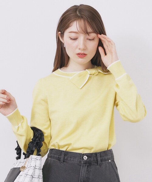 index（インデックス）の「サイドリボンバイカラーニット【洗濯機OK】（ニット/セーター・レディース・ベージュ系その他7/サックスブルー系4/ホワイト系9/ブラック系4/イエロー系その他6・36/38/40/42）」の14枚目の写真