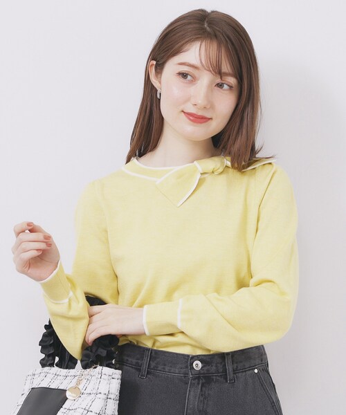 index（インデックス）の「サイドリボンバイカラーニット【洗濯機OK】（ニット/セーター・レディース・ベージュ系その他7/サックスブルー系4/ホワイト系9/ブラック系4/イエロー系その他6・36/38/40/42）」の15枚目の写真