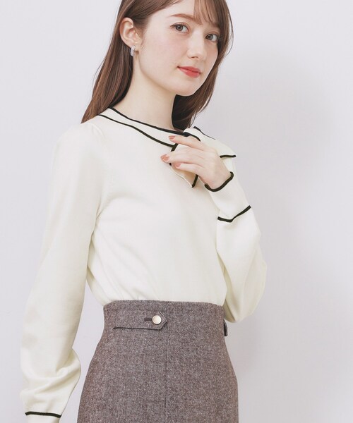 index（インデックス）の「サイドリボンバイカラーニット【洗濯機OK】（ニット/セーター・レディース・ベージュ系その他7/サックスブルー系4/ホワイト系9/ブラック系4/イエロー系その他6・36/38/40/42）」の12枚目の写真