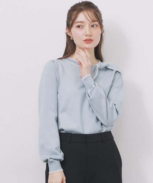 index（インデックス）の「サイドリボンバイカラーニット【洗濯機OK】（ニット/セーター・レディース・ベージュ系その他7/サックスブルー系4/ホワイト系9/ブラック系4/イエロー系その他6・36/38/40/42）」の8枚目の写真