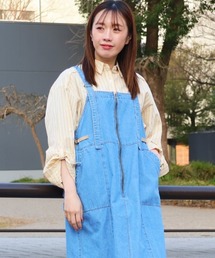 ロールアップ ストライプシャツ / ビッグシルエットシャツ(シワになりにくい・英字刺繍・Aライン)