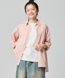 KRIFF MAYER Lady's Collection（クリフメイヤーレディースコレクション）の「ロールアップ ストライプシャツ / ビッグシルエットシャツ（シワになりにくい・英字刺繍・Aライン）（シャツ/ブラウス）」