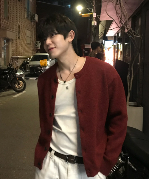 Airbyn wool crop knit cardigan [RED]