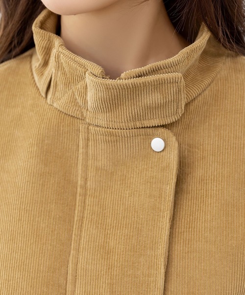 DAY CLOSET（デイ クローゼット）の「【2WAYスタンドカラー】裾ゴムと袖タックで引き締めシルエット。長袖 スナップボタン×ジップ コーデュロイ ジャケット レディース（ブルゾン・レディース・ベージュ/チャコールグレー・FREE）」の20枚目の写真