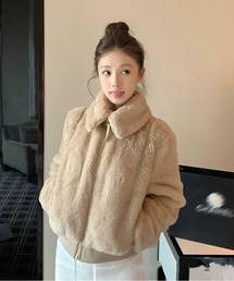 ラペル付きファー付きショートジャケット