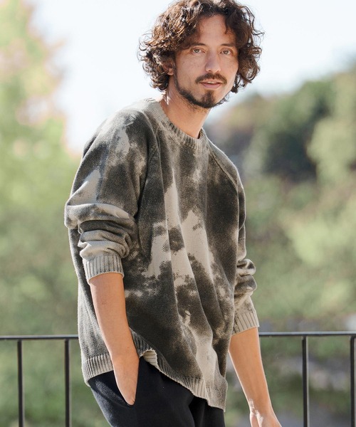 CAMBIO(カンビオ)の「mn3218- Spot Dyed Like Print Knit Pullover ニット(PF-261-001)(ニット/セーター・メンズ・ブラック/グレー・M/L)」の1枚目の写真