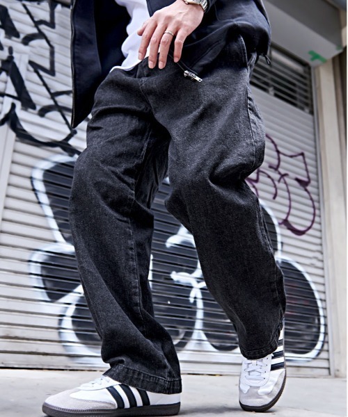 Dickies（ディッキーズ）の「『Dickies/ディッキーズ』TCツイル/デニムワイドストレート（デニムパンツ・メンズ・カーキ/ベージュ/ブラック/ブラック系1/ブルー系1/チャコールグレー・L/M/LL）」の2枚目の写真