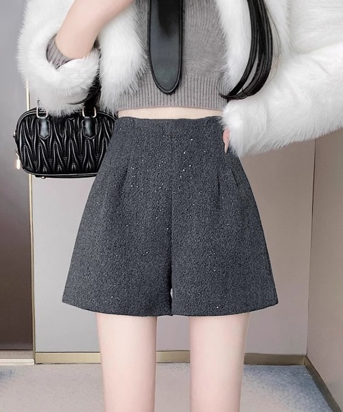 Miniministore(ミニミニストア)の「ラメツイード風ショートパンツハイウエスト(その他パンツ・レディース・ブラック/ダークグレー・M/S/L)」の1枚目の写真