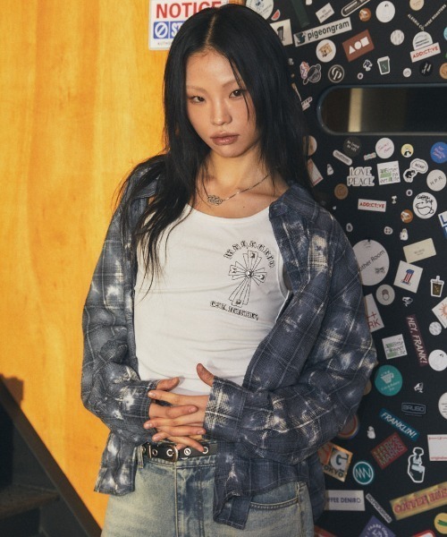 MAHAGRID（マハグリッド）の「『mahagrid/マハグリッド』 Overdyed Check Shirt/オーバーダイチェックシャツ（シャツ/ブラウス・レディース・チャコールグレー・S/M）」の12枚目の写真