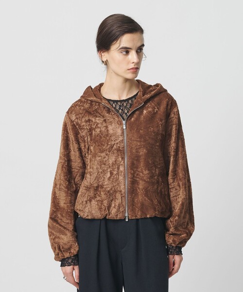 H　BEAUTY&YOUTH UNITED ARROWS（エイチビューティーアンドユースユナイテッドアローズ）の「＜H＞レーヨンシール フード ジップブルゾン（その他アウター・レディース・ブラウン系/ダークグレー・M/S）」の4枚目の写真