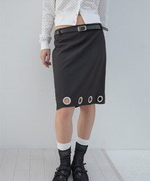 DIMANCHE（ディマンシュ）の「EYELET MIDI SKIRT (BLACK)（スカート）」