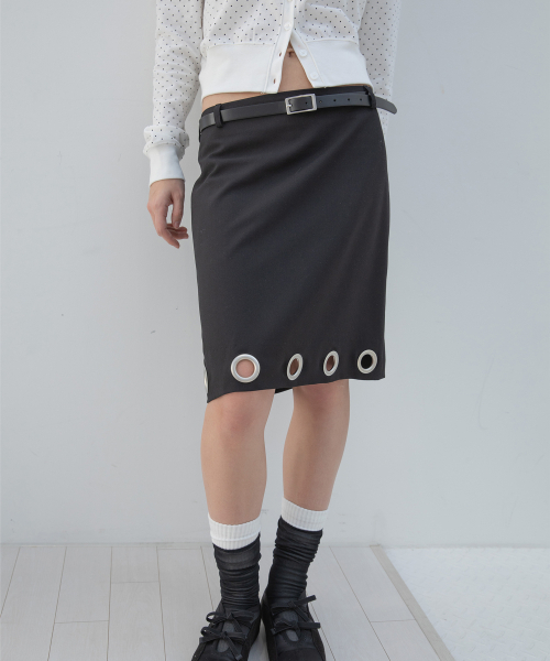 DIMANCHE(ディマンシュ)の「EYELET MIDI SKIRT (BLACK)(スカート・レディース・その他・SMALL/MEDIUM)」の1枚目の写真