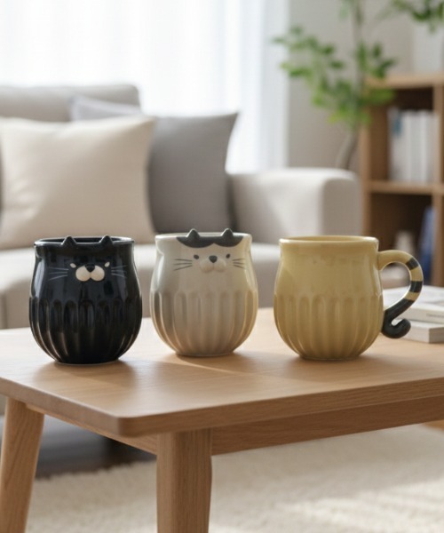 SiNCERE(シンシア)の「アニマルマグ Animal Mug しのぎのねこ マグカップ(グラス/マグカップ/タンブラー・レディース・ベージュ/ブラック/グレー・ONE SIZE)」の1枚目の写真
