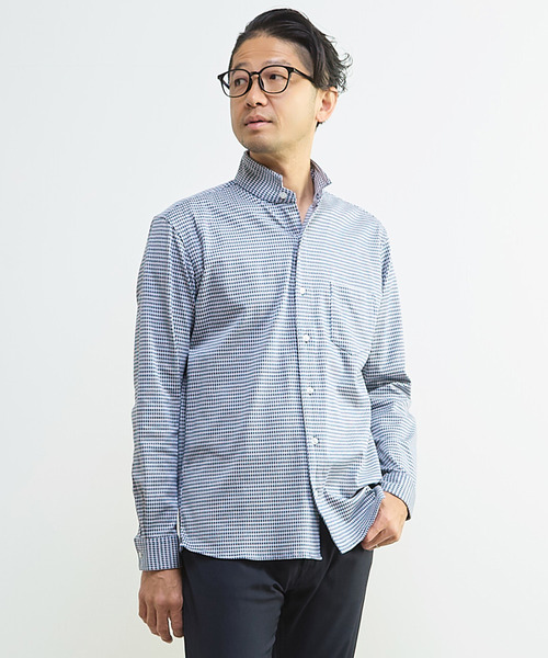 MEN'S MELROSE（メンズメルローズ）の「マルチファブリックワンピースシャツ（シャツ/ブラウス・メンズ・ホワイト/ハウンドトゥース・2/3/4/5）」の2枚目の写真