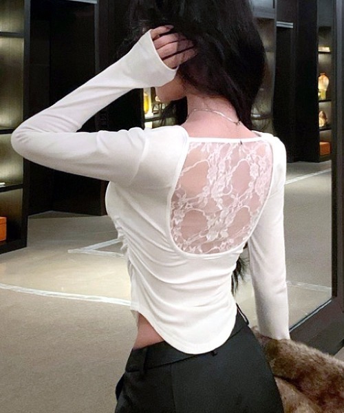 SHEENA(シーナ)の「【カップ付き】バックレースサイドギャザートップス(Tシャツ/カットソー・レディース・ブラック/ホワイト/グレー・M)」の11枚目の写真