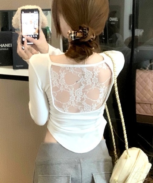 SHEENA(シーナ)の「【カップ付き】バックレースサイドギャザートップス(Tシャツ/カットソー・レディース・ブラック/ホワイト/グレー・M)」の14枚目の写真