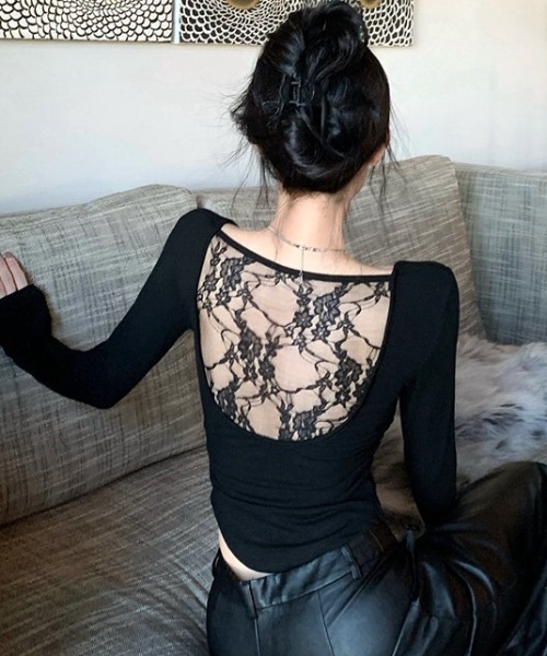 セール】【カップ付き】バックレースサイドギャザートップス（Tシャツ