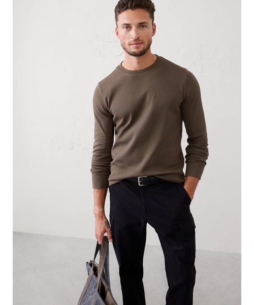 BANANA REPUBLIC FACTORY STORE(バナナリパブリック ファクトリーストア)の「BANANA REPUBLIC FACTORY STORE スタンダードフィット ミニリブ クルーネックTシャツ 長袖ロンT(Tシャツ/カットソー・メンズ・ネイビー/ブラウン/ナチュラル/グレー・M/S/XL/L)」の2枚目の写真