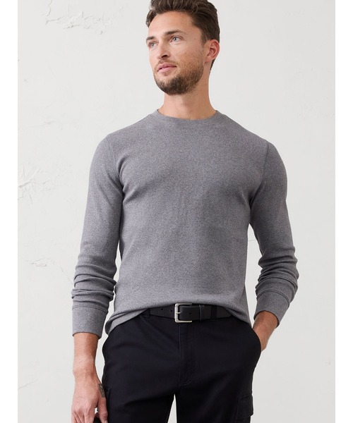 BANANA REPUBLIC FACTORY STORE(バナナリパブリック ファクトリーストア)の「BANANA REPUBLIC FACTORY STORE スタンダードフィット ミニリブ クルーネックTシャツ 長袖ロンT(Tシャツ/カットソー・メンズ・ネイビー/ブラウン/ナチュラル/グレー・M/S/XL/L)」の1枚目の写真