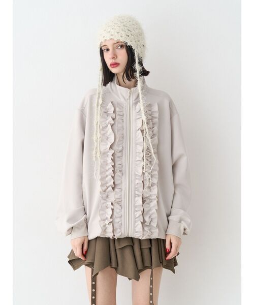 jouetie（ジュエティ）の「ルーズフリルトラックジャケット【セットアップ対応】（ジャージ・レディース・ブルー/ブラック/アイボリー・MEDIUM）」の4枚目の写真